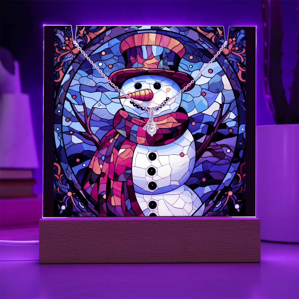 SNOWMAN 6 | 2-for-1 Backlit Christmas Plaque with Alluring Beauty Necklace