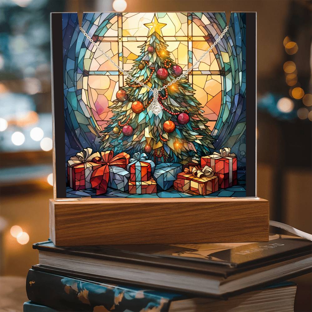 TREE 2 | 2-for-1 Backlit Christmas Plaque with Alluring Beauty Necklace