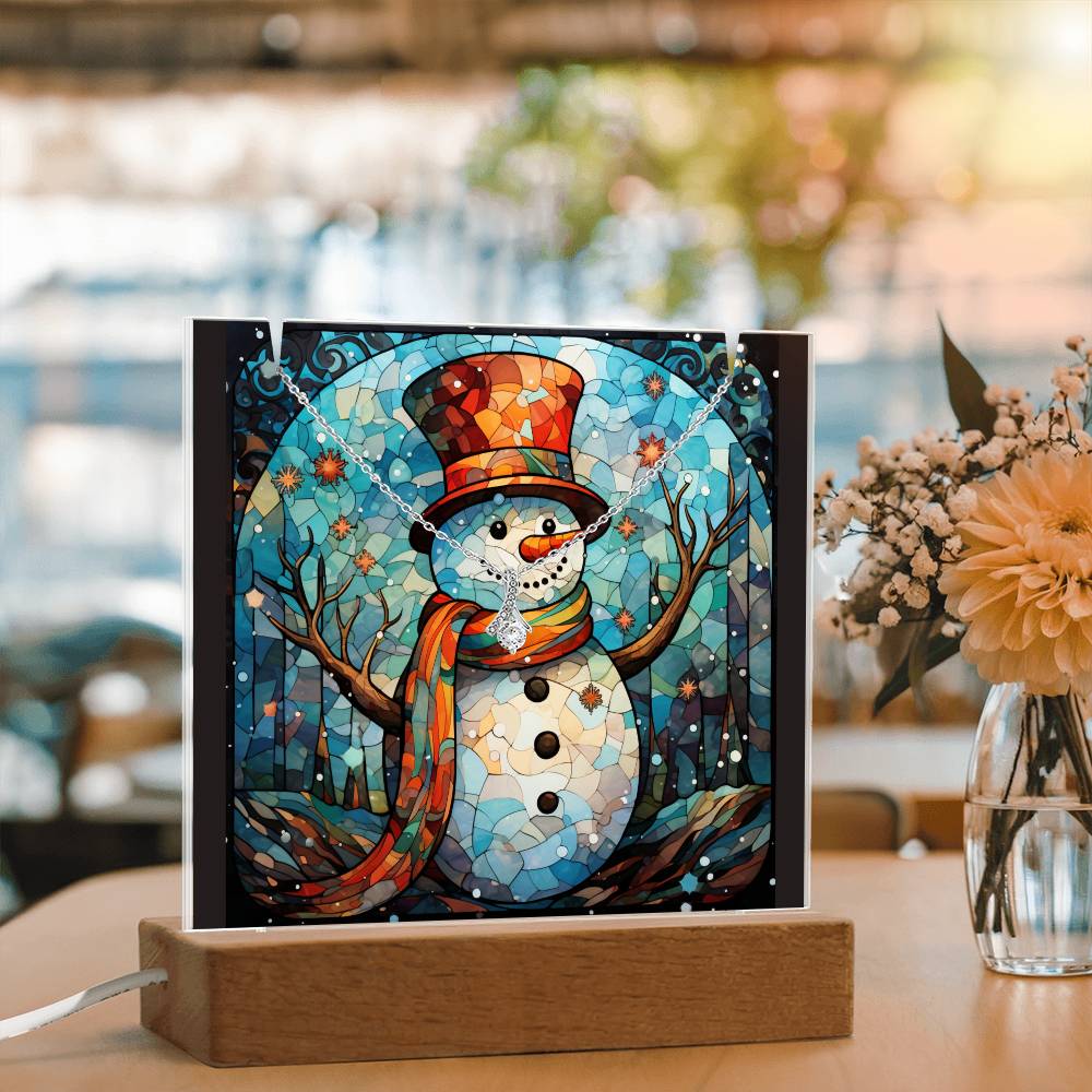 SNOWMAN 5 | 2-for-1 Backlit Christmas Plaque with Alluring Beauty Necklace