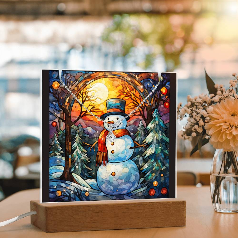 SNOWMAN 1 | 2-for-1 Backlit Christmas Plaque with Alluring Beauty Necklace