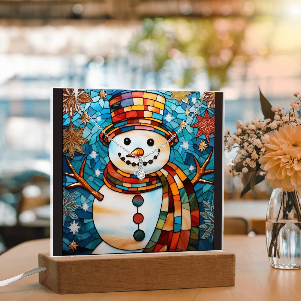 SNOWMAN 4 | 2-for-1 Backlit Christmas Plaque with Alluring Beauty Necklace