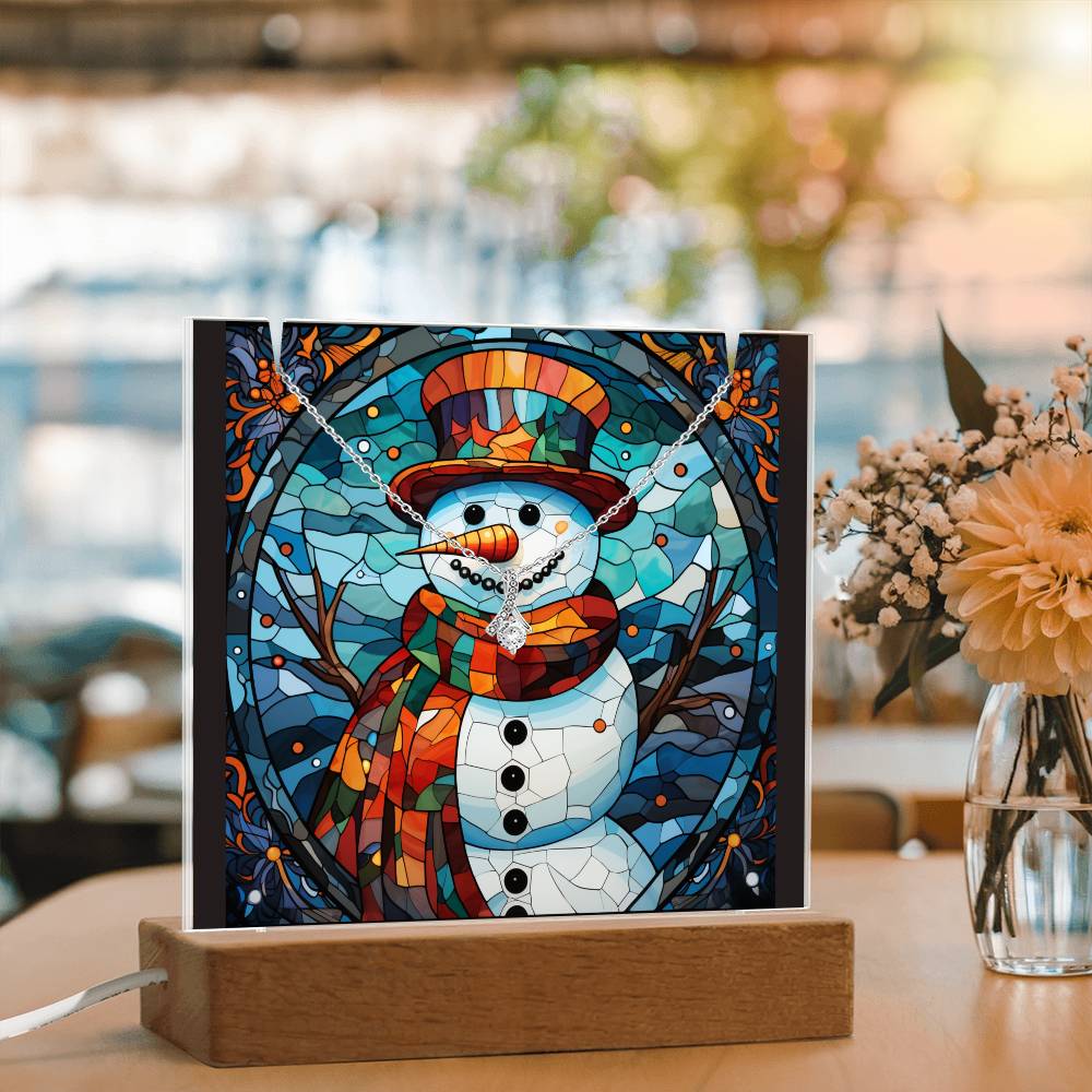SNOWMAN 6 | 2-for-1 Backlit Christmas Plaque with Alluring Beauty Necklace