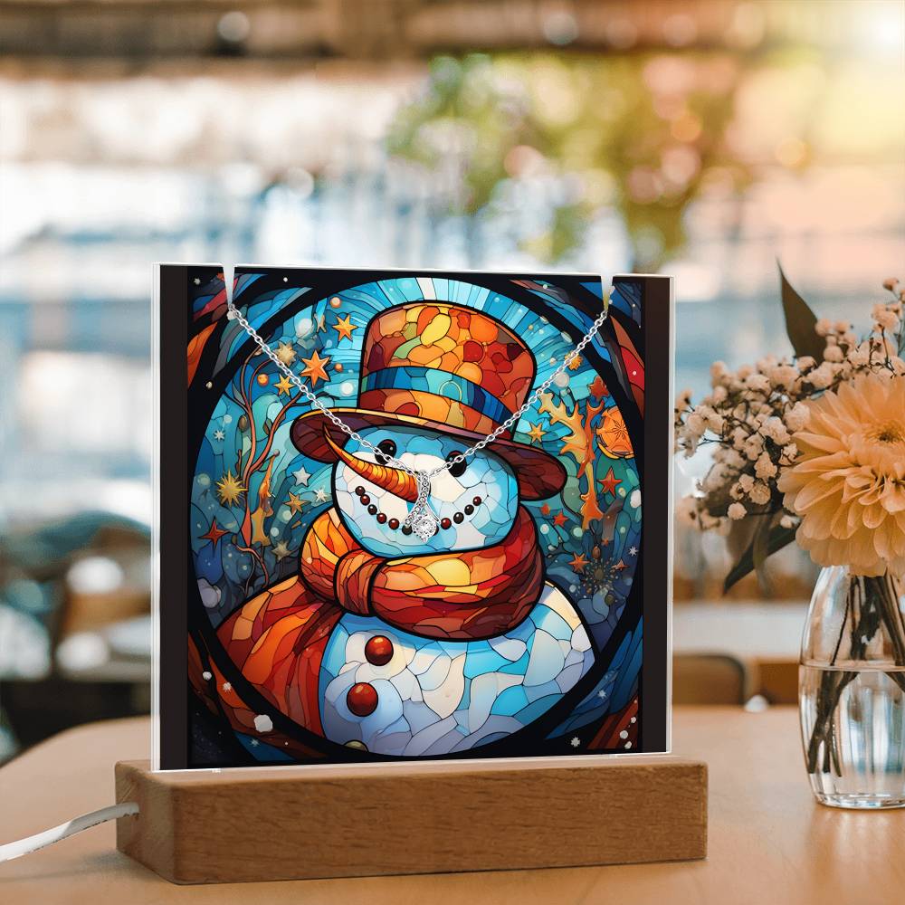 SNOWMAN 3 | 2-for-1 Backlit Christmas Plaque with Alluring Beauty Necklace