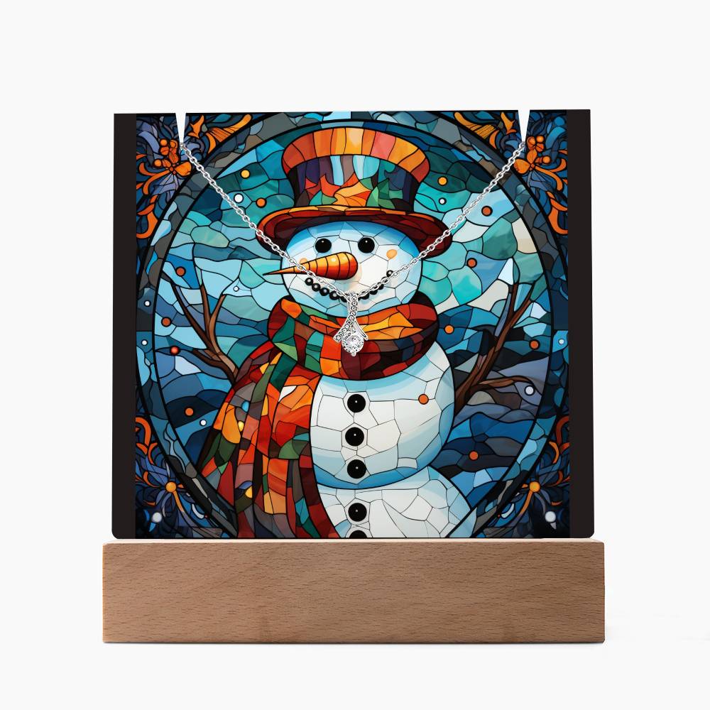 SNOWMAN 6 | 2-for-1 Backlit Christmas Plaque with Alluring Beauty Necklace