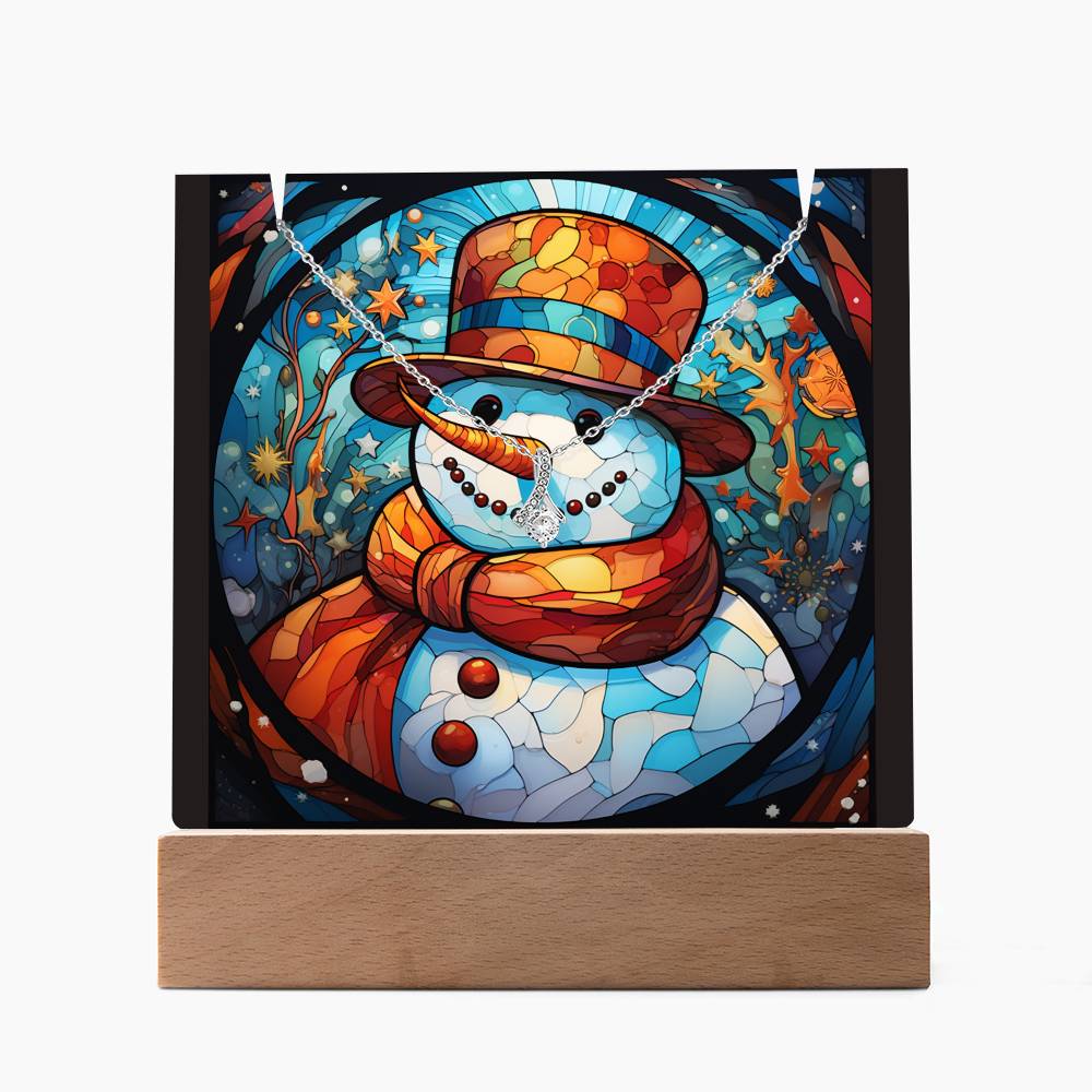 SNOWMAN 3 | 2-for-1 Backlit Christmas Plaque with Alluring Beauty Necklace