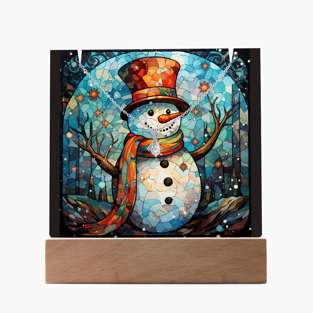 SNOWMAN 5 | 2-for-1 Backlit Christmas Plaque with Alluring Beauty Necklace