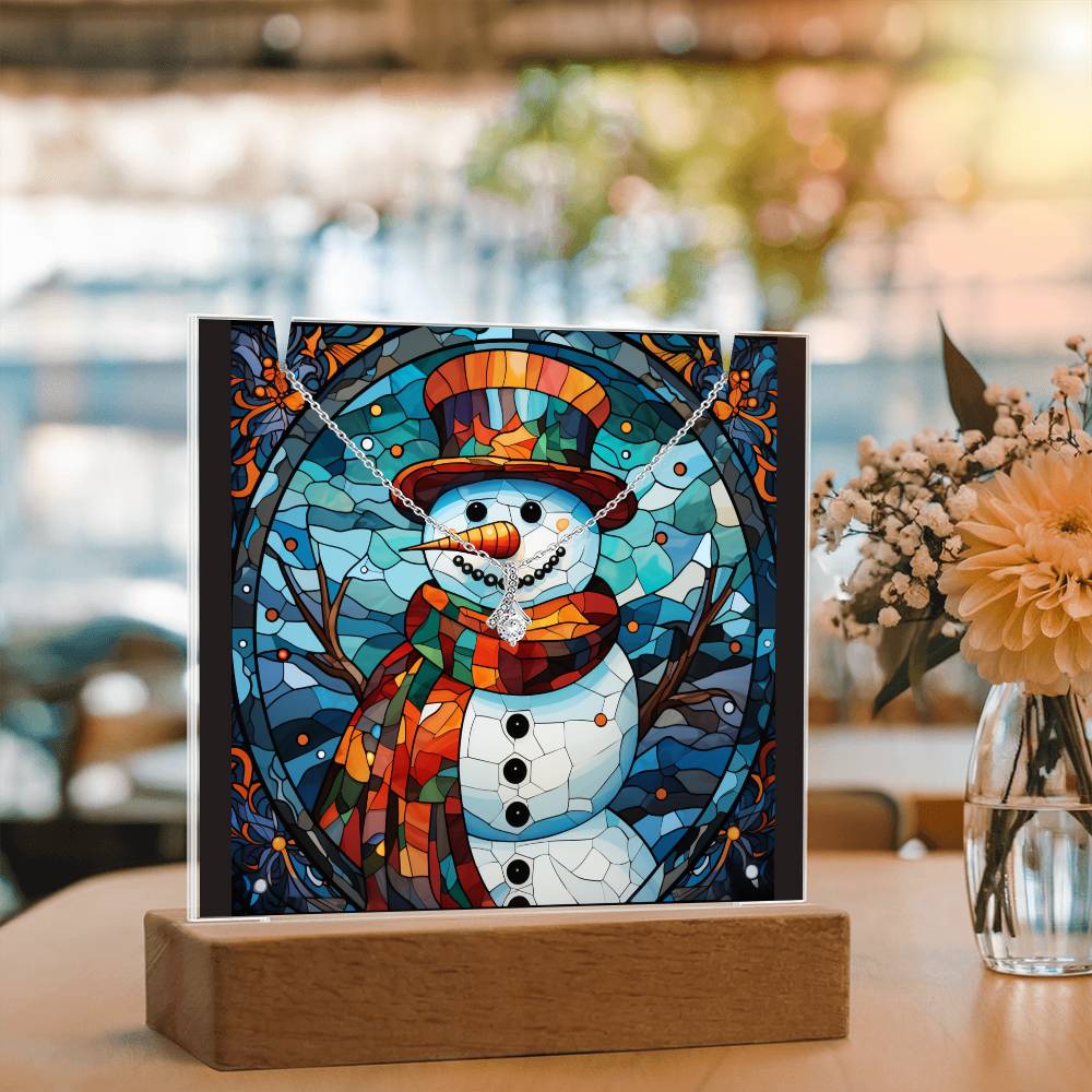 SNOWMAN 6 | 2-for-1 Backlit Christmas Plaque with Alluring Beauty Necklace