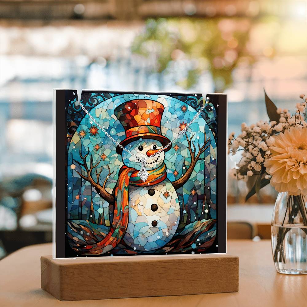 SNOWMAN 5 | 2-for-1 Backlit Christmas Plaque with Alluring Beauty Necklace
