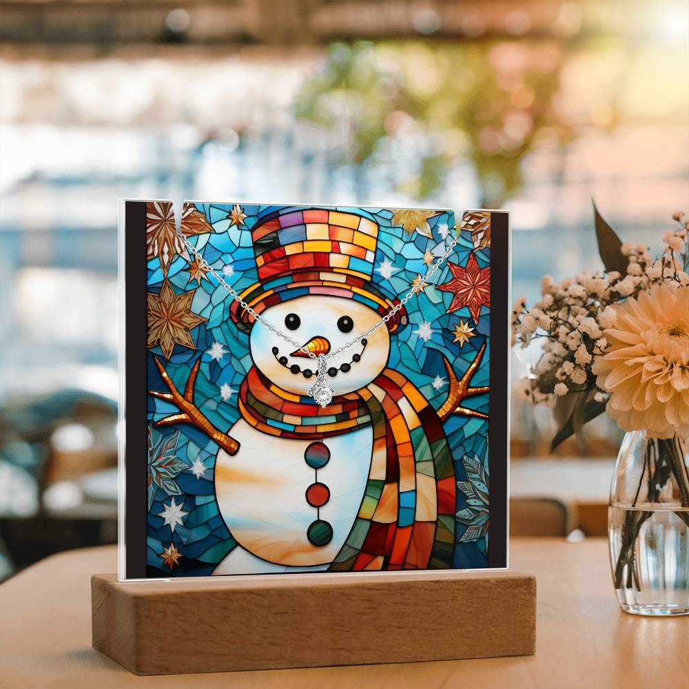 SNOWMAN 4 | 2-for-1 Backlit Christmas Plaque with Alluring Beauty Necklace