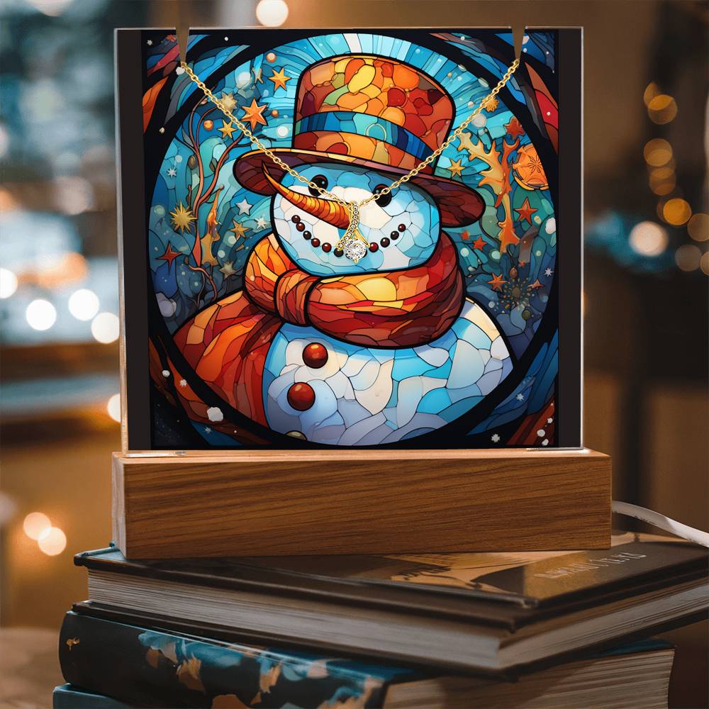 SNOWMAN 3 | 2-for-1 Backlit Christmas Plaque with Alluring Beauty Necklace