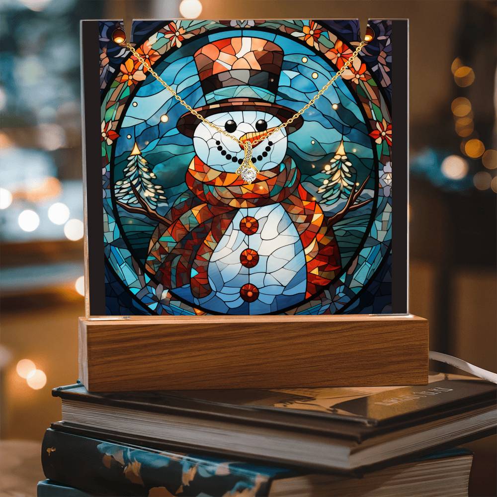 SNOWMAN 2 | 2-for-1 Backlit Christmas Plaque with Alluring Beauty Necklace
