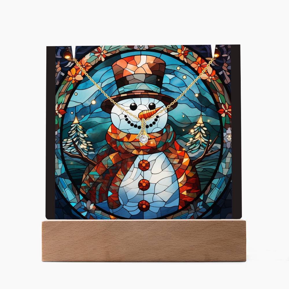 SNOWMAN 2 | 2-for-1 Backlit Christmas Plaque with Alluring Beauty Necklace