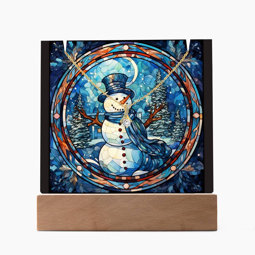 SNOWMAN 7 | 2-for-1 Backlit Christmas Plaque with Alluring Beauty Necklace