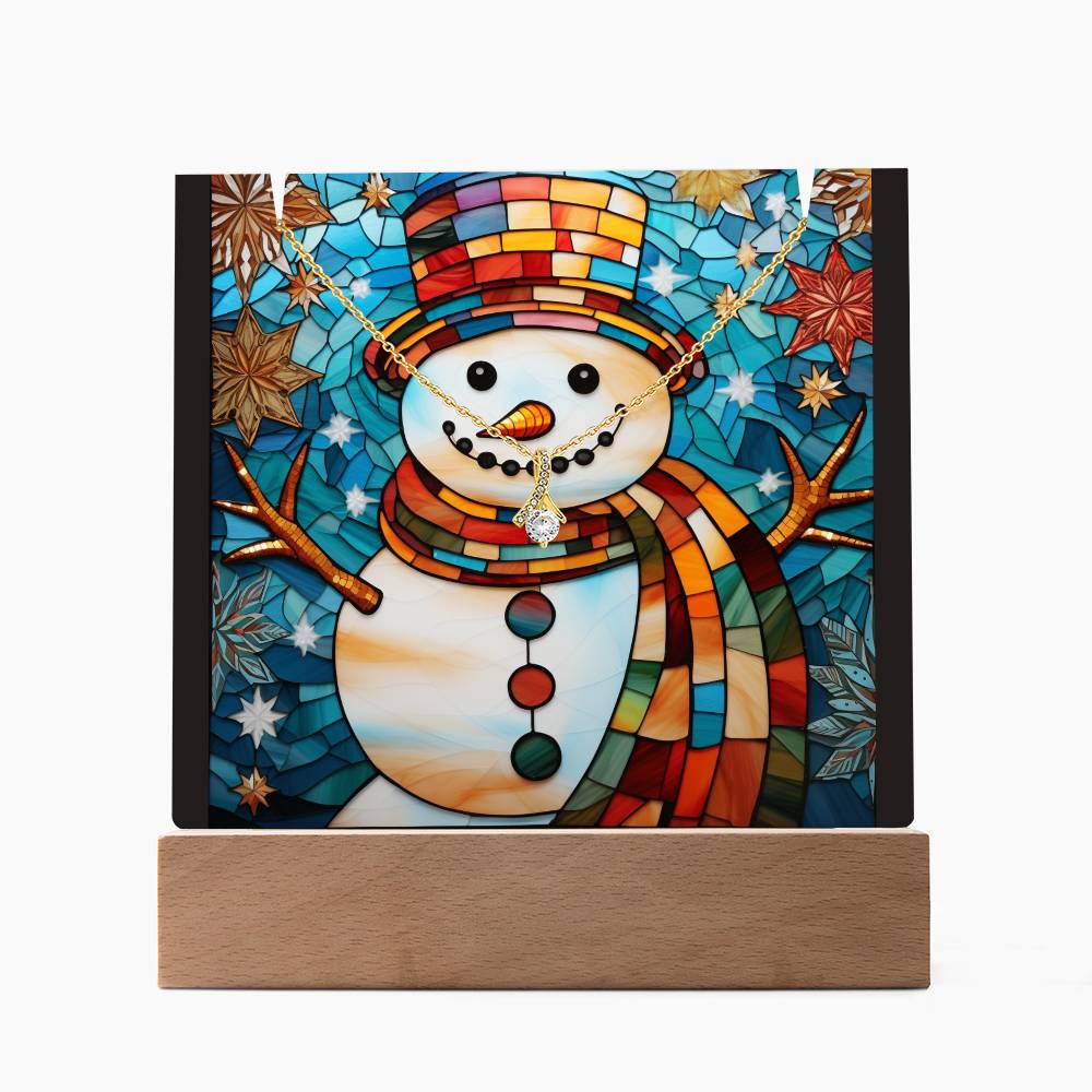 SNOWMAN 4 | 2-for-1 Backlit Christmas Plaque with Alluring Beauty Necklace