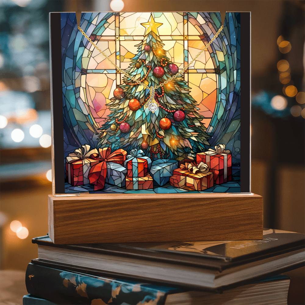 TREE 2 | 2-for-1 Backlit Christmas Plaque with Alluring Beauty Necklace