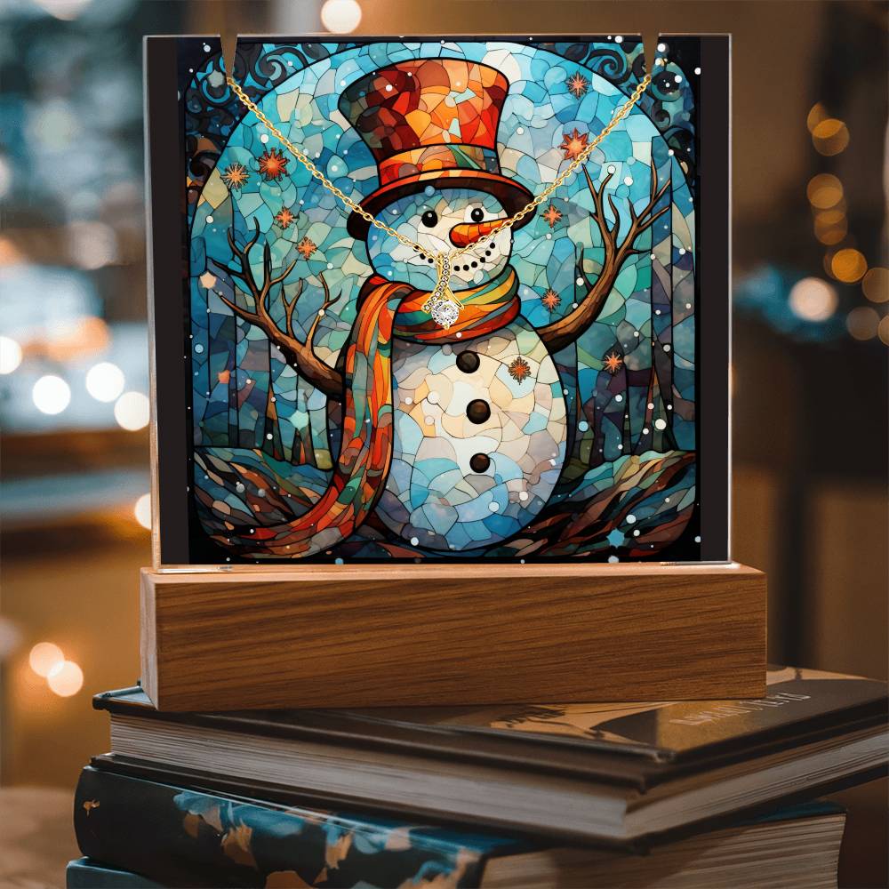 SNOWMAN 5 | 2-for-1 Backlit Christmas Plaque with Alluring Beauty Necklace