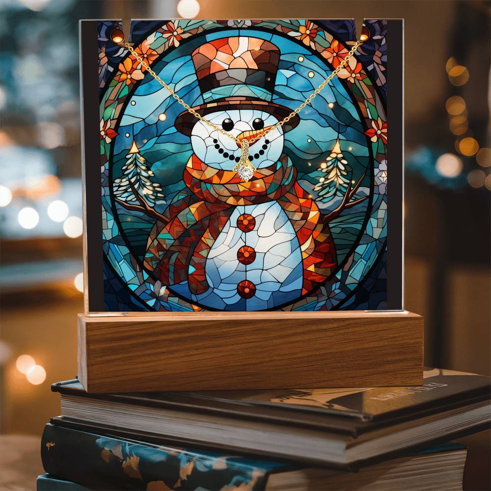 SNOWMAN 2 | 2-for-1 Backlit Christmas Plaque with Alluring Beauty Necklace