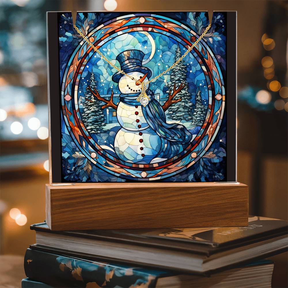 SNOWMAN 7 | 2-for-1 Backlit Christmas Plaque with Alluring Beauty Necklace