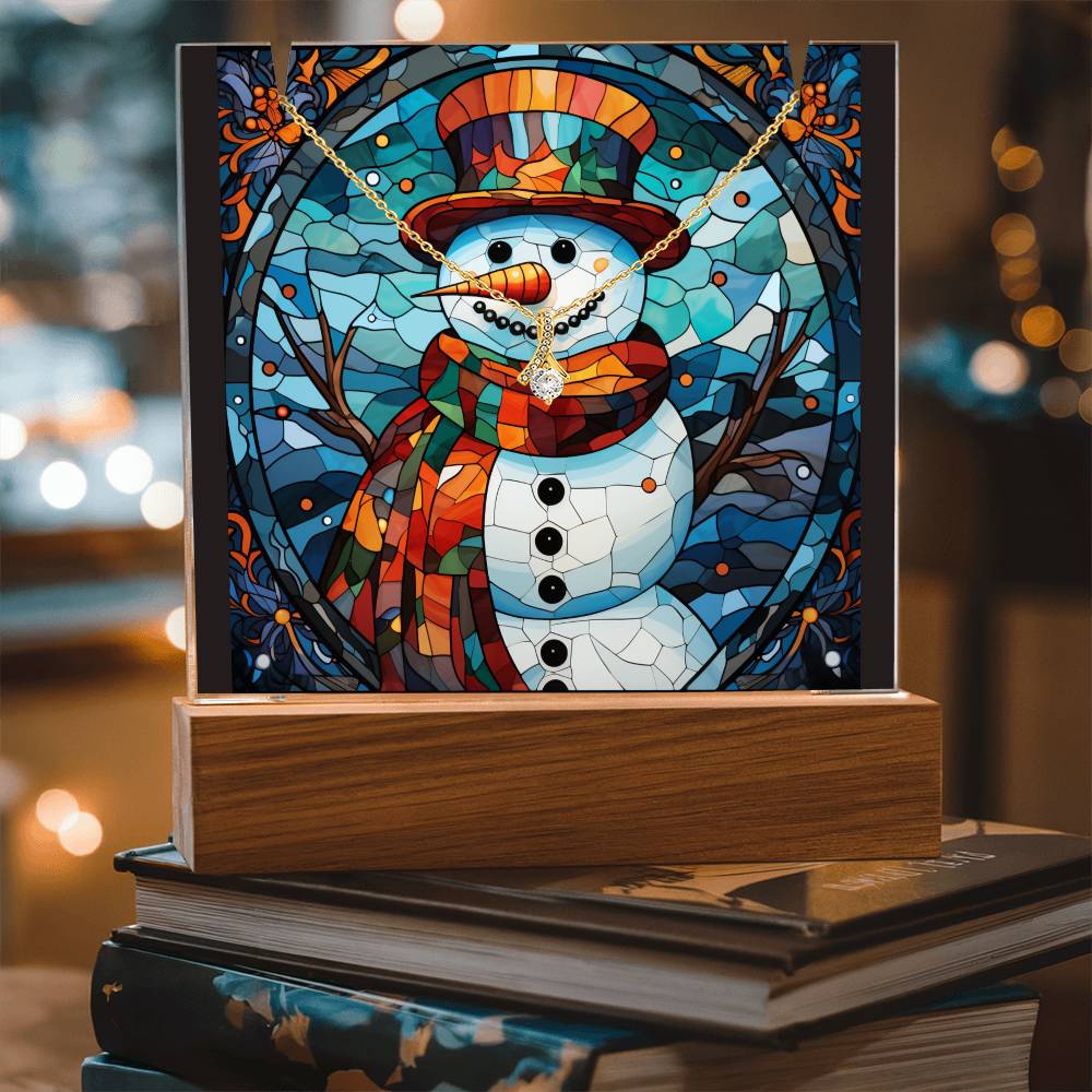 SNOWMAN 6 | 2-for-1 Backlit Christmas Plaque with Alluring Beauty Necklace