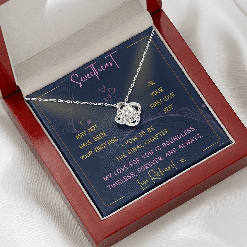 MY LOVE FOR YOU | Love Knot Necklace with PERSONALIZABLE Message | Yellow and White Gold Variants