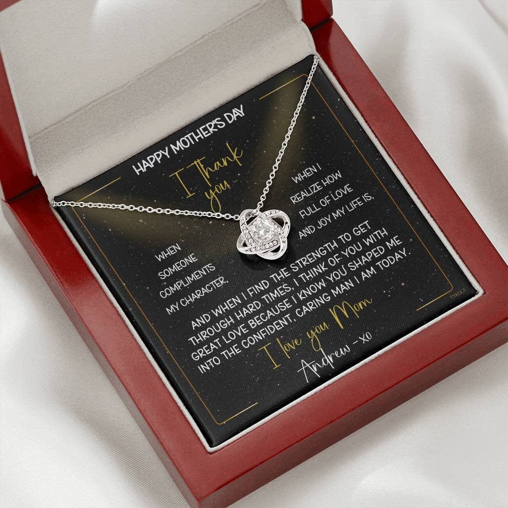 HAPPY BIRTHDAY or MOTHER'S DAY from SON | Love Knot Necklace with PERSONALIZABLE Message