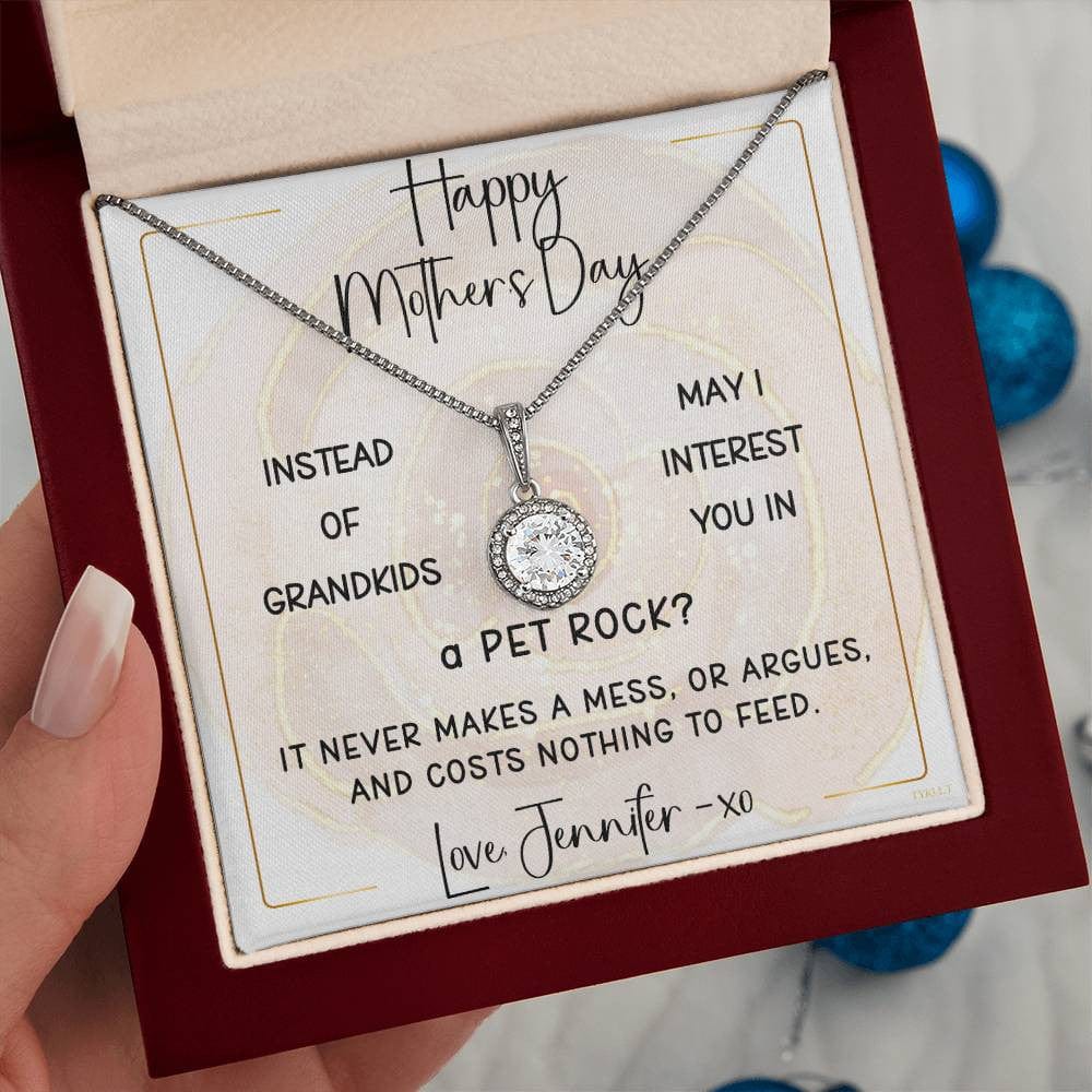 INSTEAD OF GRANDKIDS - PET ROCK | Timeless Necklace with PERSONALIZABLE MESSAGE | Mother's Day - Birthday Gift