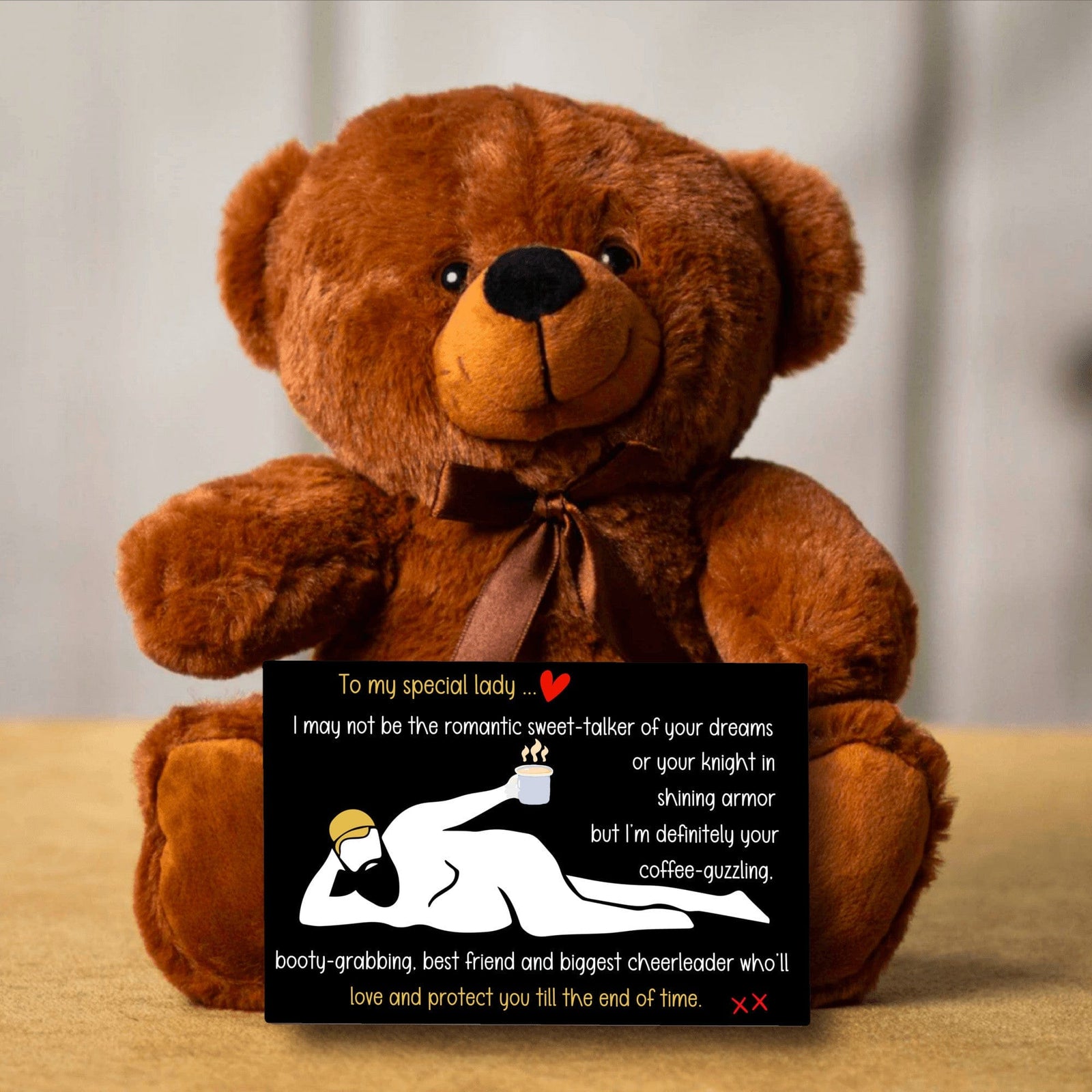Teddy with COFFEE-GUZZLING message | Hilarious and Romantic Gift for Her