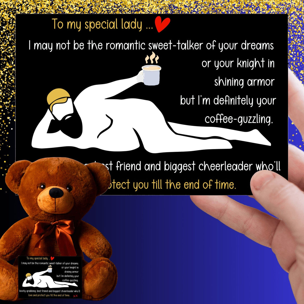 Teddy with COFFEE-GUZZLING message | Hilarious and Romantic Gift for Her