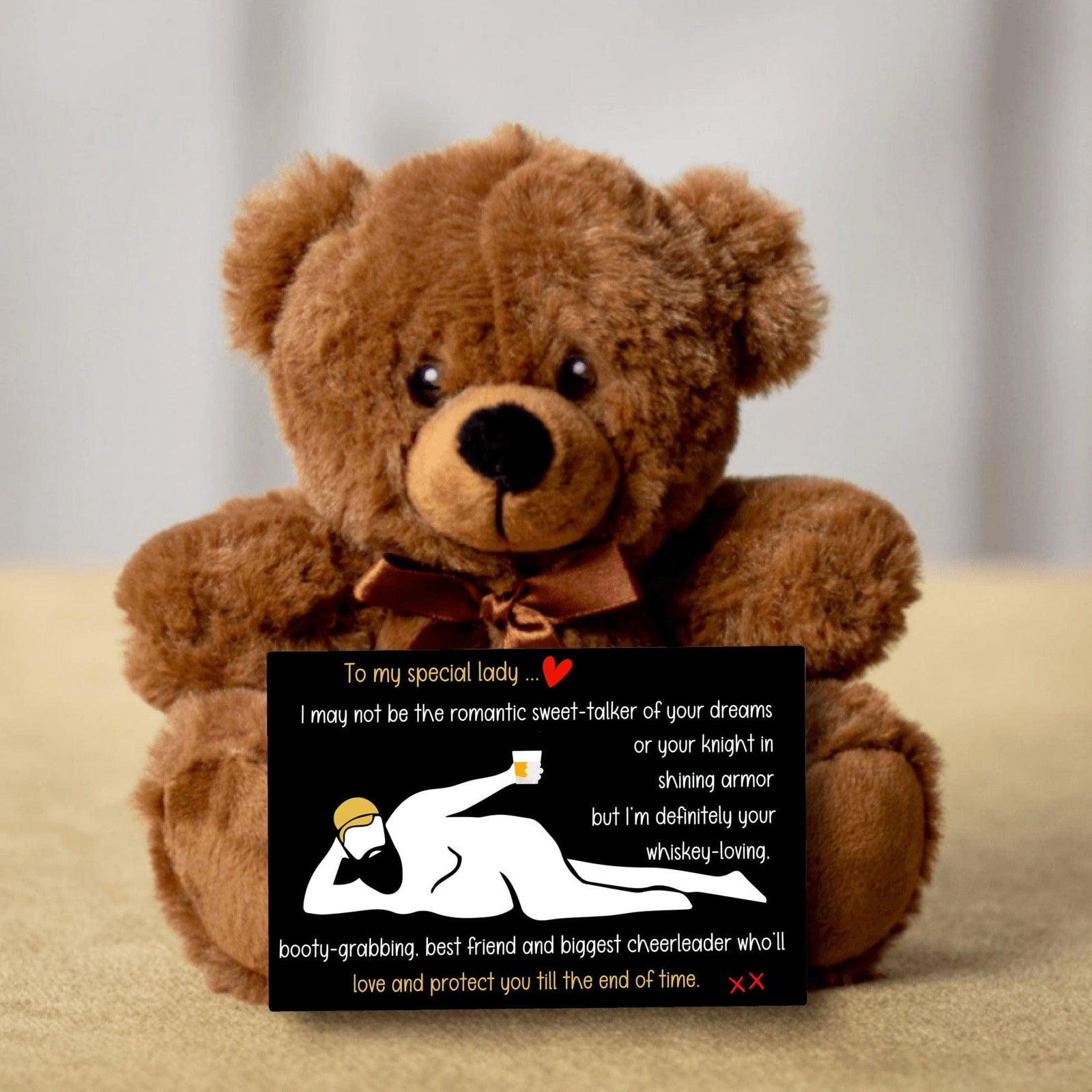 Teddy with WHISKEY-LOVING message | Hilarious and Romantic Gift for Her