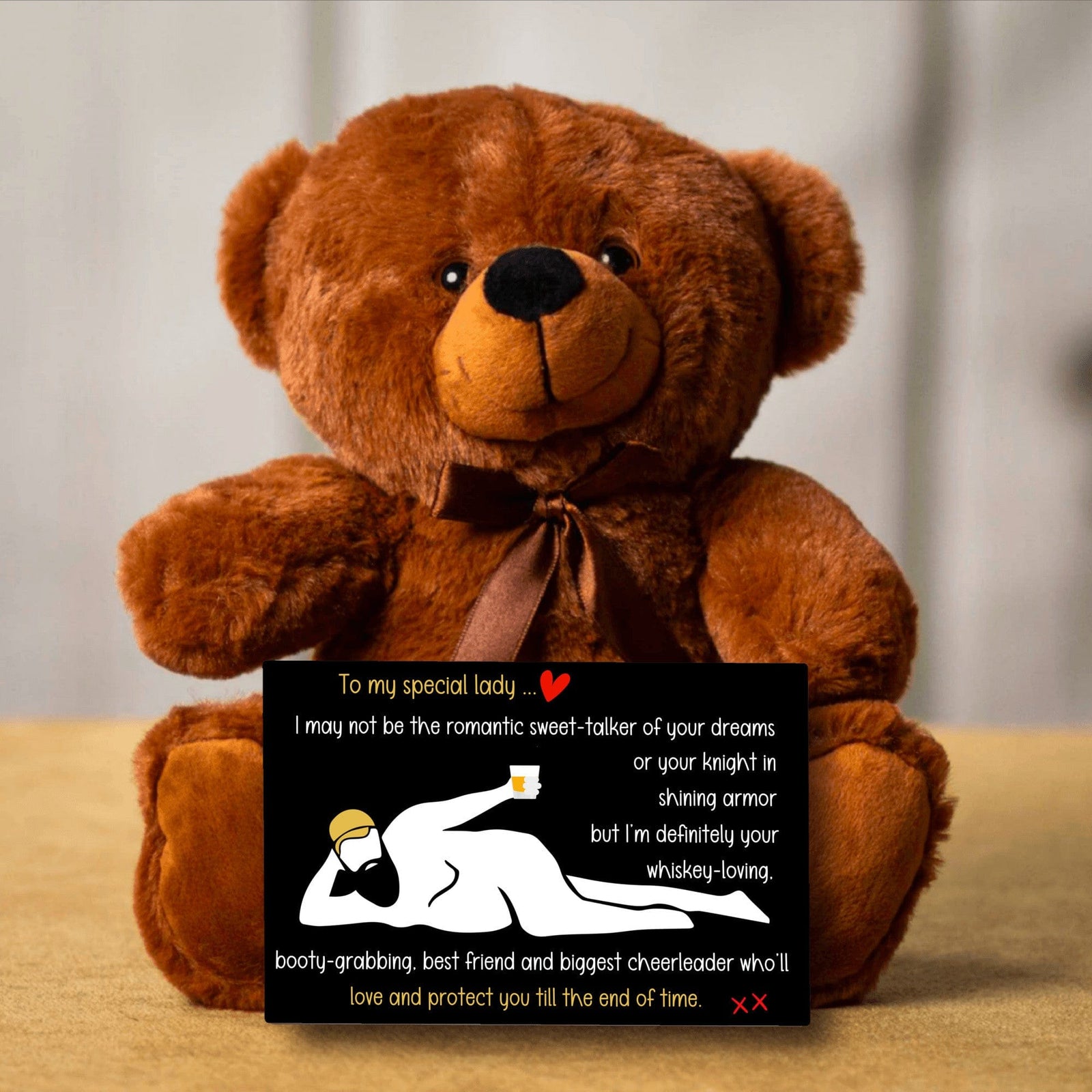 Teddy with WHISKEY-LOVING message | Hilarious and Romantic Gift for Her