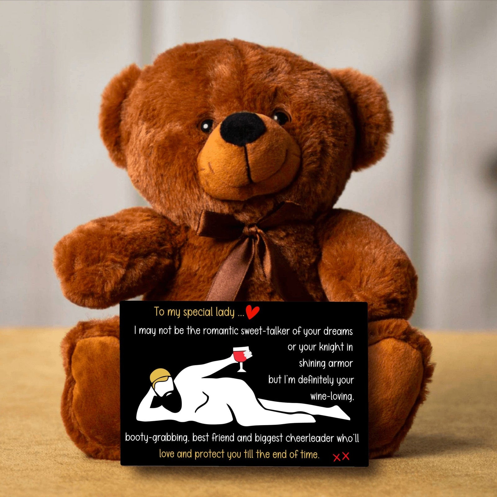 Teddy with RED WINE-LOVING message | Hilarious and Romantic Gift for Her