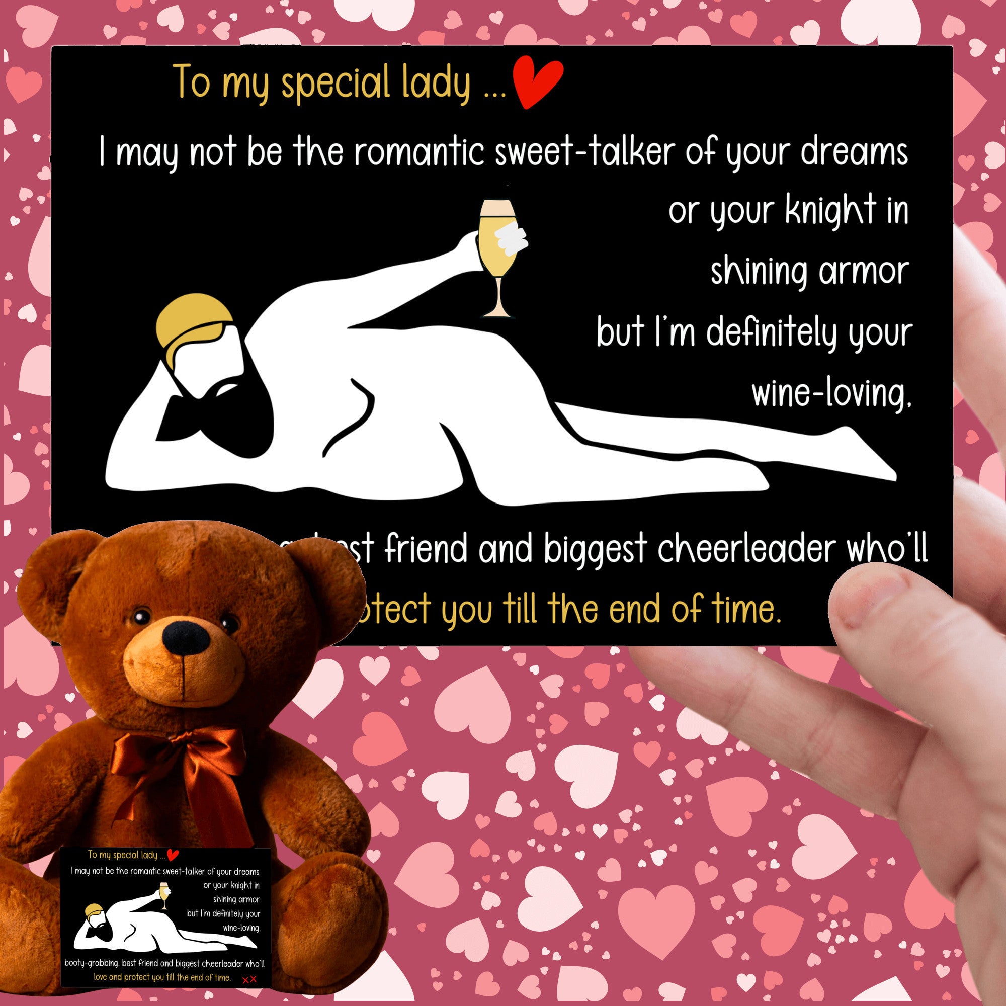 Teddy with  WHITE WINE-LOVING message | Hilarious and Romantic Gift for Her