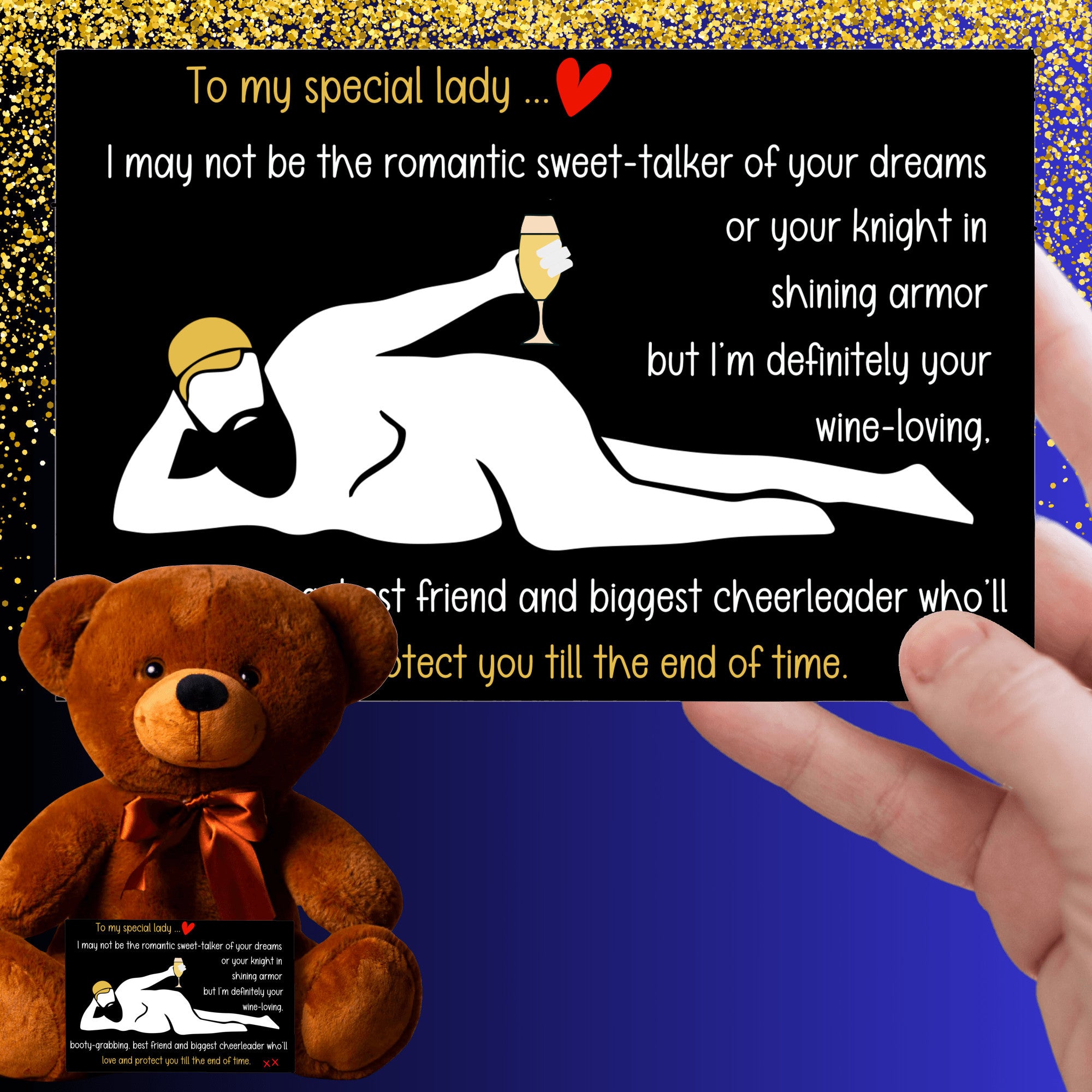 Teddy with  WHITE WINE-LOVING message | Hilarious and Romantic Gift for Her