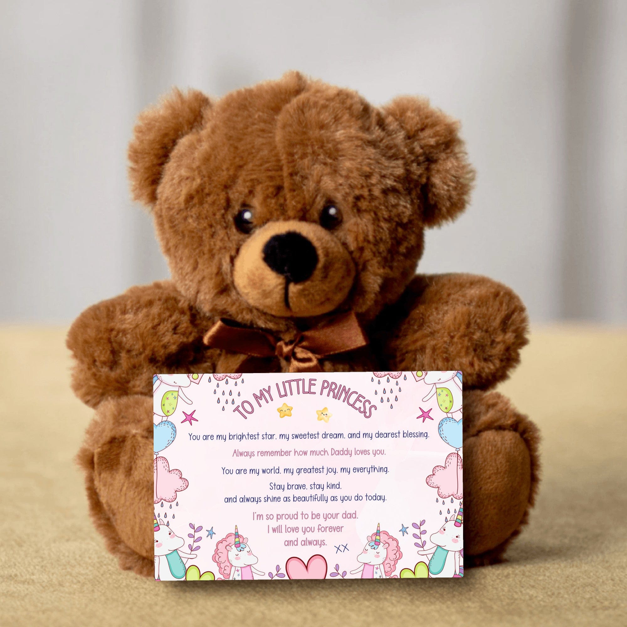 TO MY LITTLE PRINCESS - LOVE DAD - TEDDY with PERSONALIZABLE MESSAGE CARD