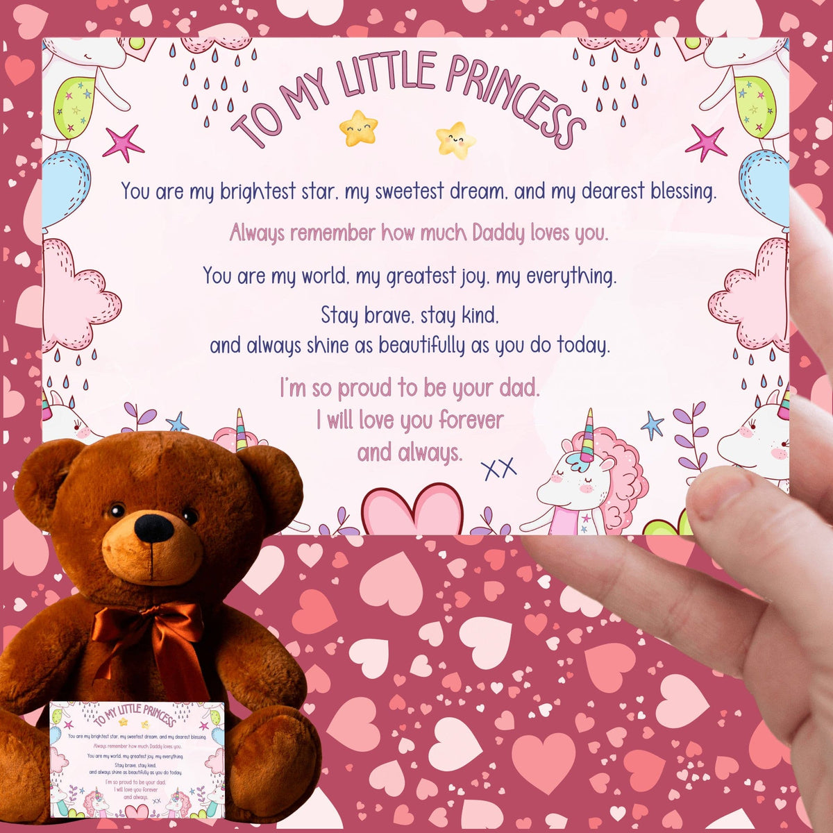 TO MY LITTLE PRINCESS - LOVE DAD - TEDDY with PERSONALIZABLE MESSAGE CARD