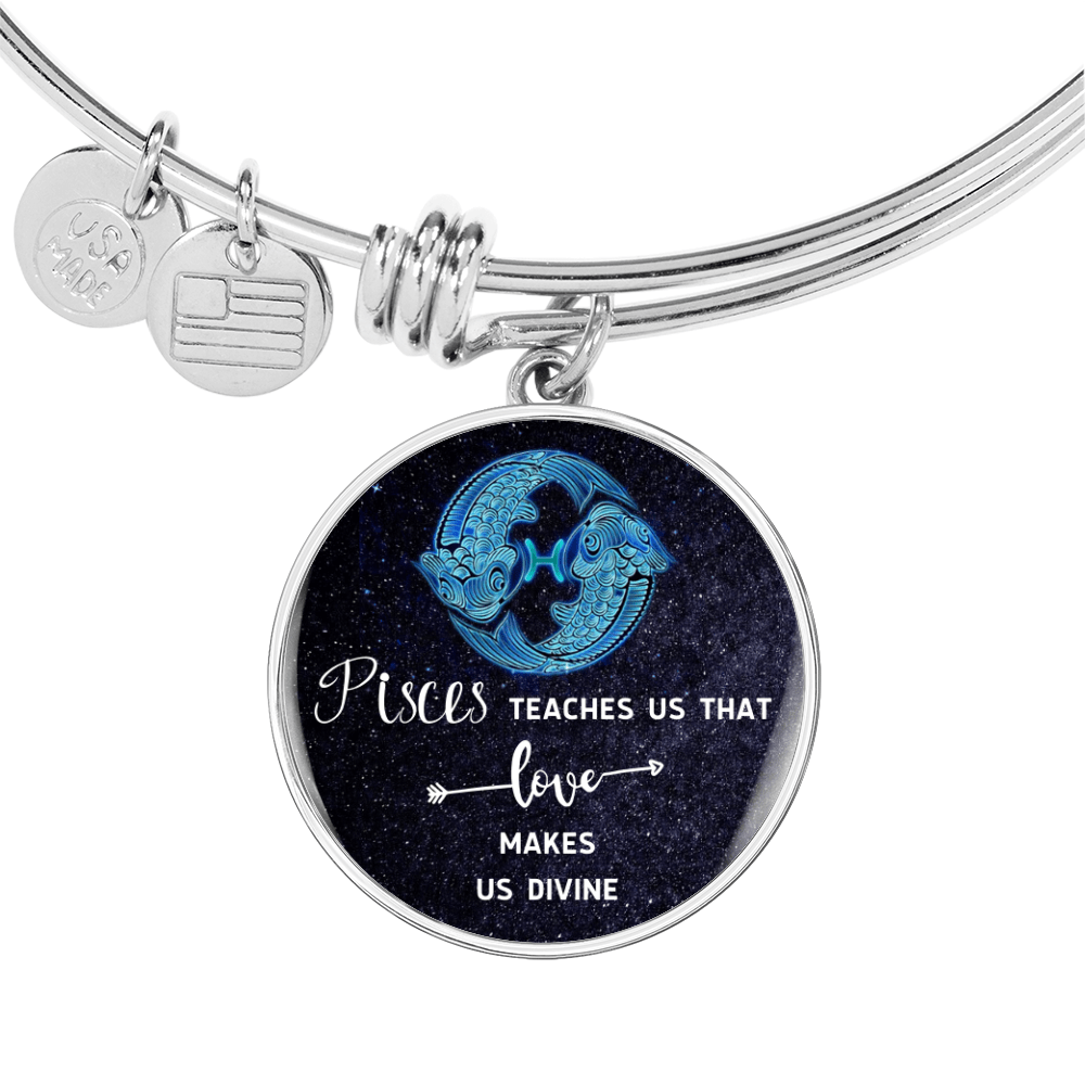 PISCES - Luxury Adjustable Bangle with Round Pendant || PERSONALIZE